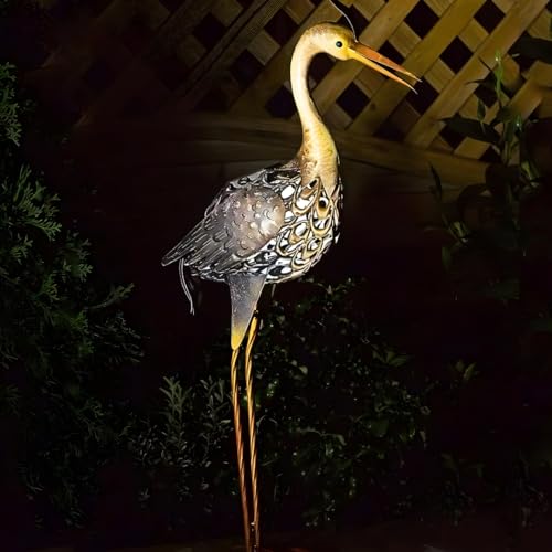 Garden Mile Giant Heron Ornament Solar Light - 72cm Metal LED Bird Statue Outdoor Solar Light with Colour Changing Lights - Durable Bird Deterrent & Outdoor Lighting for Garden Decor & Gardening Gifts