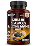 Shilajit Seamoss and Lions Mane Capsules 6000mg - High Strength Complex - 60% Fulvic Acid Shilajit, Irish Sea Moss, Lions Mane 100% Fruiting Body - Vegan, UK Made 360 Capsules