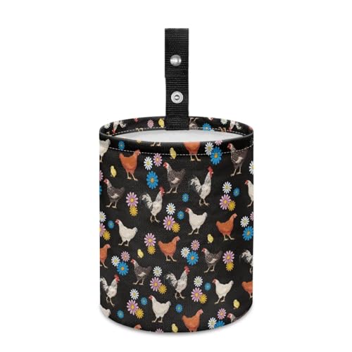 Image of Renewold Car Trash Can Garbage Can with Adjustable Button Straps Hanging Storage Organizer Bag Collapsible Multipurpose Car Trash Bin Bag Automotive Accessories Hippie Daisy Chickens Rooster