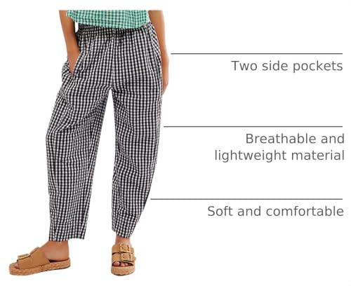 Image of YKR Plaid Pants for Women Gingham Lounge Wide Leg Low Waist Pajama Pants Elastic Waist Trousers with Pocket