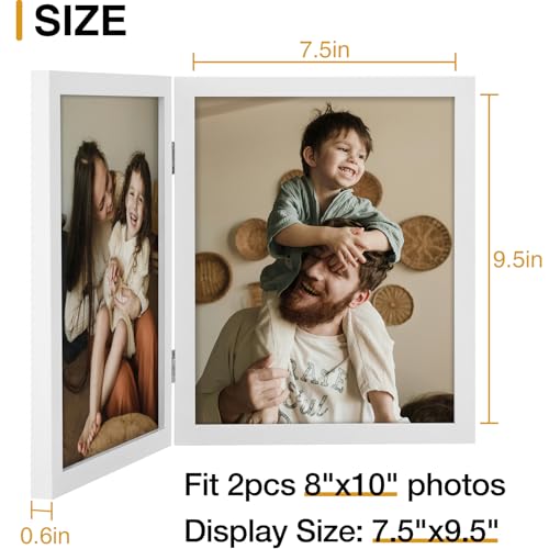 decorUhome Double 8x10 Picture Frame Vertical, Engineered Wood Bifold Photo Frame with Plexiglass for Tabletop Display, 8x10, White