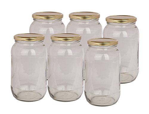 Pure Source India Glass jar Container with Air Tight Lid – 1000 ml, 6 Pieces, Clear