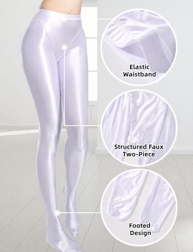 Image of FEOYA Women's Open Crotch Oil Shiny Pantyhose High Waist Control Top Silky Oily Crotchless Footed Tights Stockings