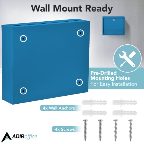 Adiroffice Multi Purpose Mail Box With Lock - Heavy Duty Drop Box - Commercial Suggestion Box -Wall Mountable Safe And Secure Ballot Box - 3" X 10" X 12" - Blue #TOP1