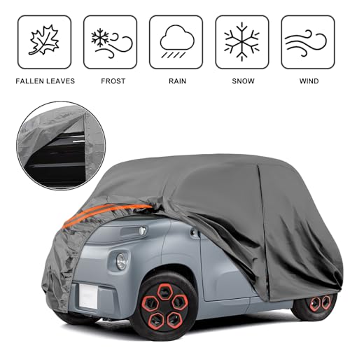 Vollgarage Autoabdeckung Ersatz für Citroen Ami/Opel Rocks-e/Electric/FIAT Topolino 2020-2024, Auto Abdeckplane Autogarage Autoplane, Atmungsaktive Wasserdicht Reflexionsstreifen, Grau