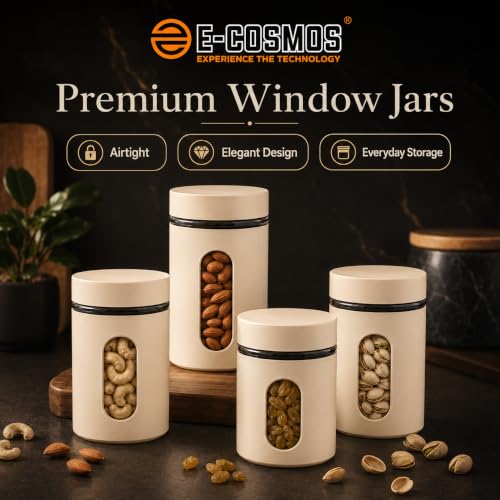 Image of E-COSMOS 1000 ml Plastic Kitchen Storage Container Pack of 2 - Airtight Oval Container with Clear Window for Snacks, Tea, Coffee & Dry Fruits (Multicolor) (Pack Of 2, 1000, Milliliters)