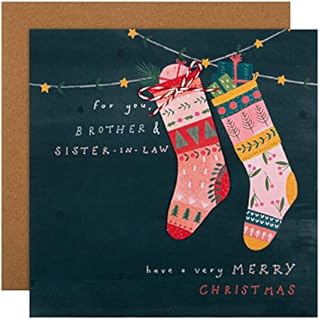 Hallmark Christmas Card for Brother and Sister In Law - Festive Stockings Design, 25558874, Multicoloured