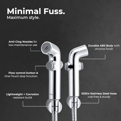 Image of Mila Health Faucet Switchstrem | ABS Chrome Handheld Bidet Spray| with 1.2m SS304 Hose Pipe | Modern Jet Spray for Toilet Hygiene | Anti-Slip Grip, Leak-Free, Easy Install | Bathroom Fitting