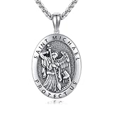 POPLYKE Collar de San Miguel para hombre, plata de ley, colgante de San Miguel, medalla protectora de religión, joyería para hombres y mujeres