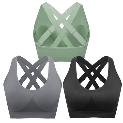 Image of FITTIN Sports Bras for Women Padded: Adjustable Straps Cross Back Seamless Bras Pack for Workout Yoga Jogger Bodybuilder