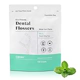 Calmint Eco-Friendly Dental Flossers - Infused with Essential Oils | Biodegradable | Natural Plastic-Free Handle for Adults & Kids | Soft for Tooth & Gum Health | Vegan Oral Care (100, Mint)