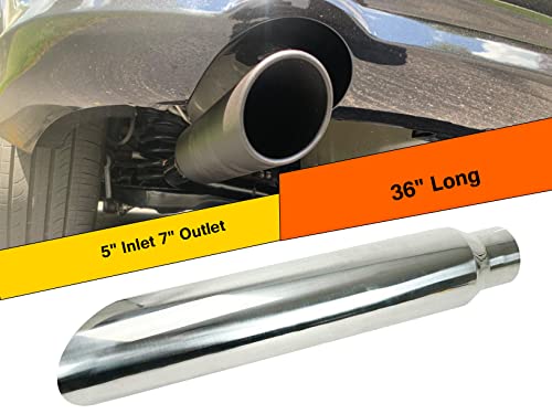 Lucasng 5" Inlet 7" Outlet Polished Stainless Miter Cut Diesel Exhaust Stack(Stack Smokers 5" Id Inlet 36" Long With Clamp) #TOP4