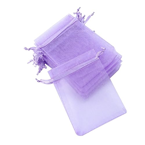 PRETYZOOM 100pcs Lilac Net Yarn Candy Bags Drawstring Storage for Cookies Favors Beautiful Sheer Design for Girls Parties and Birthdays