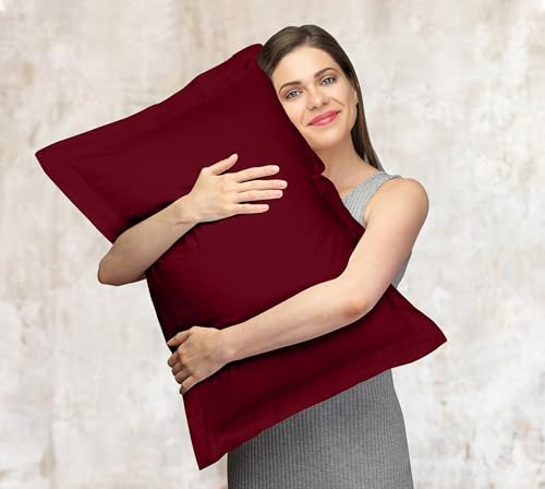 Image of Royale Linens Pillow Shams 2 Pack Standard Size 20x26 Inch - 1800 Microfiber - Bed Pillow Shams, Wrinkle Resistant Super Soft and Cozy - Back Overlap Closure - Oxford Pillowcase (Standard, Burgundy)