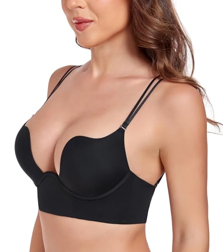 Image of Lemorosy Plunge U Backless Push Up Bra Multiway Convertible Low Cut Underwire Bras for Women