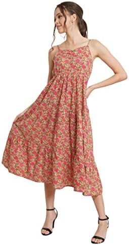 COTLAND Fashions Breathable Cotton Printed A-Line Midi Dress for Women