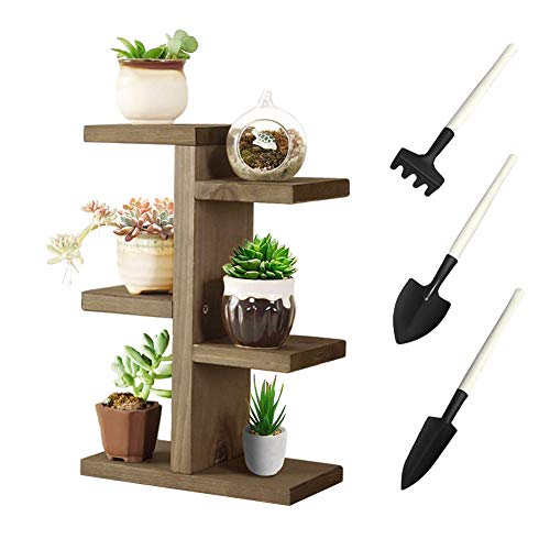 Jeerbly Plant Stand, Small Wood Plant Shelf for Succulent Tabletop Window Flower Garden Rack 6 Tiers for Indoor/Outdoor Decor&Plant Display