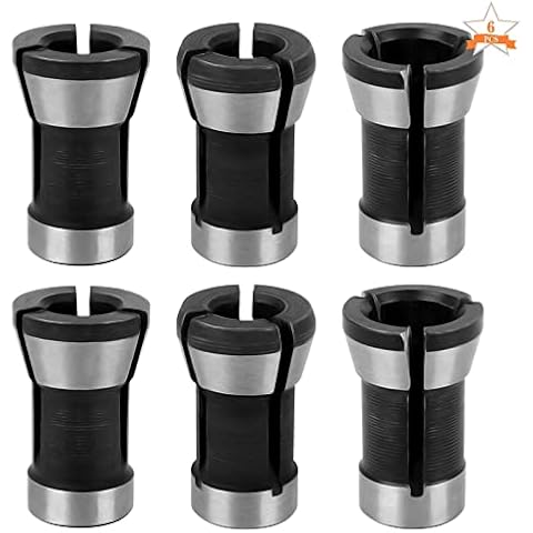 6 Pieces Collet Adapter, Steel Router Collet 6mm 6.35mm 8mm Chuck Milling Machine Adapter Black Router Bit Collet for Woodworking Trimming Engraving Machine Cover
