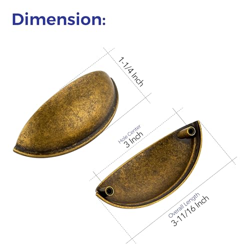 Image of Ravinte Antique Brass Drawer Pulls Cabinet Cup Pulls 3 Inch 3 Pack | Kitchen Hardware, Cup Pull Shape, Cabinet Handles, Drawer Handles, Smooth Drawer Grip,For Dressers, Cupboards