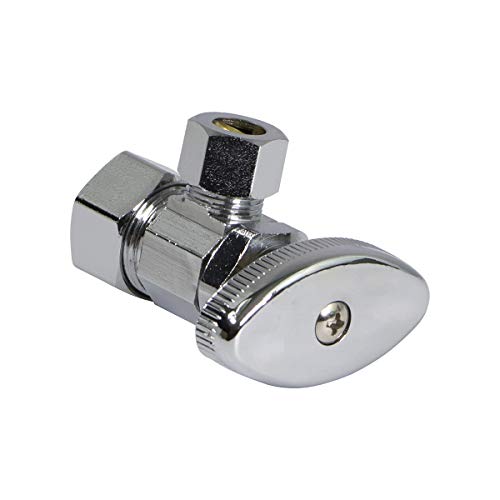 Image of Midline Valve 71358QS-OM-5 Water Supply Stop Valve with Multi-Turn Wheel; Angle Shut-off for Toilet, Sink, Dishwasher, Heater; 5 /8'' x 3 /8'' Compression; Chrome Plated Brass (5 PK)