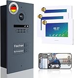 Mathfel 2 Draht Video Fingerprint Türsprechanlage 1-Familienhaus Full HD 1080p mit 2 Jahren Garantie wetterfest - 2-Draht-Bus-Installation - 170° Kamera, 3X 7-Zoll WLAN-Monitor mit Gegensprechanlage