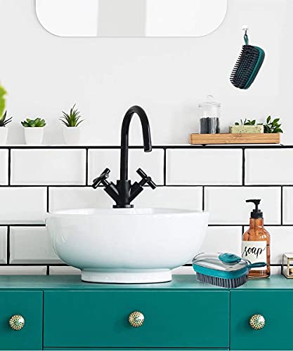 Image of Soft Cleaning Brush Hand Broom for Car /Bed /Couch /Draft /Garden /Furniture /Clothes Bedspread Carpet Cleaning Brush, Cleaning Brush with Soap Dispenser Scrub Brush,Washing Brush,Green(Pack of 2)