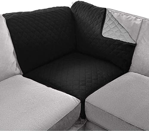 Sofa Shield Patented Sectional Slip Cover, Large Cushion Protector, Reversible Stain and Dog Tear Resistant Slipcover, Quilted Microfiber 30x30” Seat, Washable Covers for Dogs Pets Kids, Black Gray