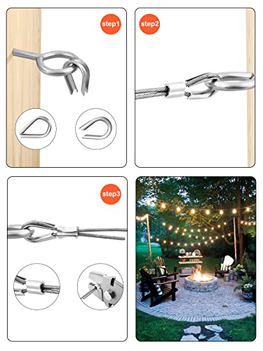 TooTaci 20 Stück Drehseilklemmen 2mm, 50 Stück Aluminium-Crimpschlaufe, 20 Stück Drahtseil Kauschen 2mm Edelstahl für 2mm Drahtseil,Stahlseil,Edelstahlseil,Spanndraht