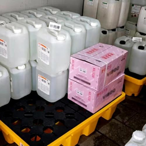 Industrial Spill Containment Pallet Industrial Drum Spill Containment Pallet, Modular Leakproof Tray with Drain for Garage and Basement, Prevents Environmental Hazards，Yellow 130x68x45cm1PC