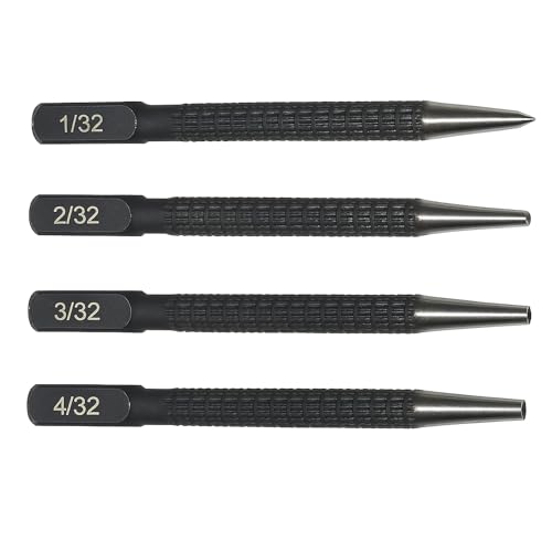 4PCS Nail Punch Set - Centre Punch Tool - Metal Positioning Punch - Drilling & Marking for Wood & Metal (Silver)