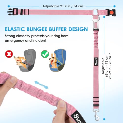 Image of SlowTon Dog Seat Belt for Car, 2 Pack Dog Car Harness Seatbelt with Bungee