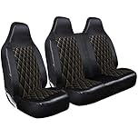 rhinos autostyling FOR FORD TRANSIT MK5 MK6 MK7 MK8 - Premium Luxury Van Seat Covers Single Drivers And Double Passengers Seat Covers - 2 + 1 - Black Quilted Diamond Leather