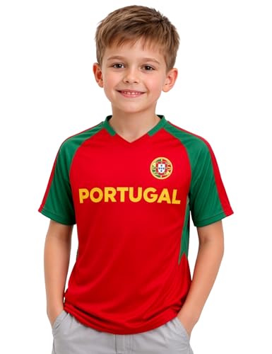 Just 4 Kicks Kids Portugal Short Sleeve Shirt - Youth Sizes - Portugal Performance Jersey (YS) Red