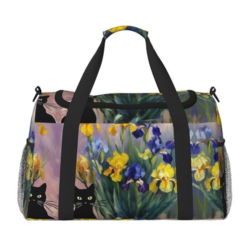 Cat Flower Embellishment print Weekender Overnight Carry On Bag Gym Luggage Bag Duffel Bag for Travel Women