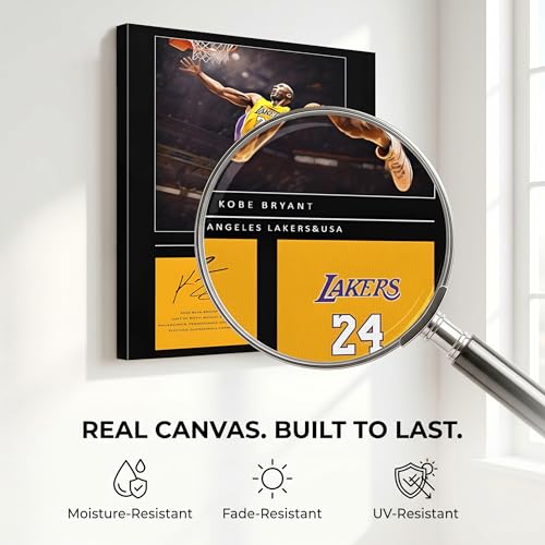 Kobe Bryant Canvas Wall Art Decor - Lakers No. 24 Dunk Poster with Signature Design, Inspirational Basketball Artwork for Home, Office or Gym Wall Decor 12x16 by P&L ART. - Image 3