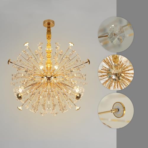 Image of DREAMY DESIGNS Modern Crystal Sphere /Sputnik Chandelier | Firework Glass Pendant Light, Big Size Jhumar, Gold Starburst Flower Ceiling for Living Room, Dining, Bedroom, Hall, Home Decor(Corona Shape)