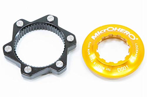 軽量26g MicrOHERO CNC アルミ合金製 簡単取り付け 6穴ローター/センターロック式ローター ディスクブレーキ ローター変換アダプター DS01 (ゴールド)
