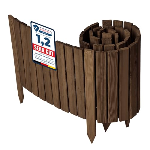 Garronda Borde de césped de Madera, Borde de Parterre impregnado, 200 cm x 40 cm, bordura Flexible Enrollable, Valla para jardín GD-0149 (Marrón Oscuro,Altura: 40 cm)