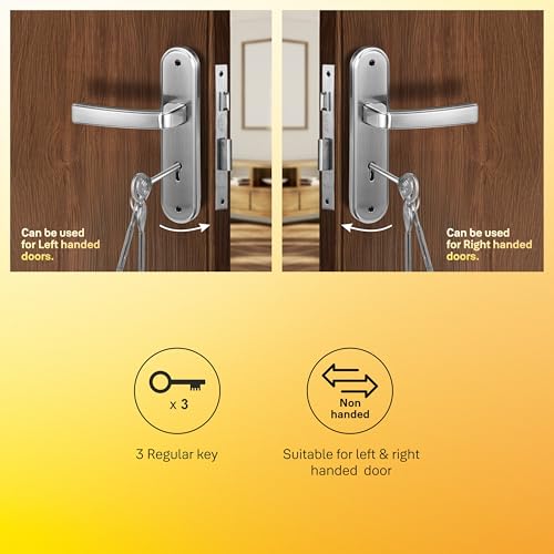 Image of Yale YECM-415-6L-SS Mortise Door Lock for Bedroom /Home /Office /Hotel Suitable for Left /Right Handed Doors | Handle Set with Plate - Six Lever, 3 Keys and Lock Body (Satin Steel)