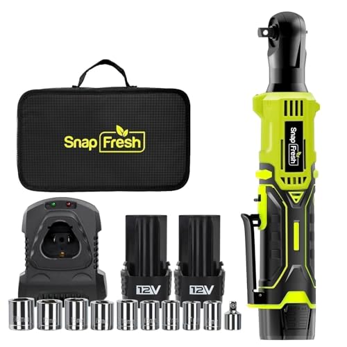 SnapFresh 12V Electric Ratchet Cordless, 3/8' with 9 Socks & 1/4' Adapter