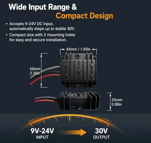 Image of Starlink Mini Power Adapter 12V /24V to 30V DC with15A Fuse Protection Black | Black silver-plated finish, featuring dual-fuse protection and included quick-connect terminals