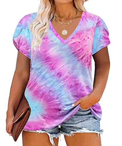 TIYOMI Plus Size Tops for Women Round Neck V Neck Summer Short Sleeve T Shirts Casual Tunic Blouses