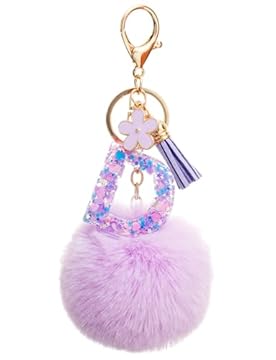 Vorysum Portachiavi Donna Portachiavi Con Lettera Iniziale Portachiavi Viola Fiori Nappa Portachiavi Regalo Donna Portachiavi Decor per Borsa Zaino-D