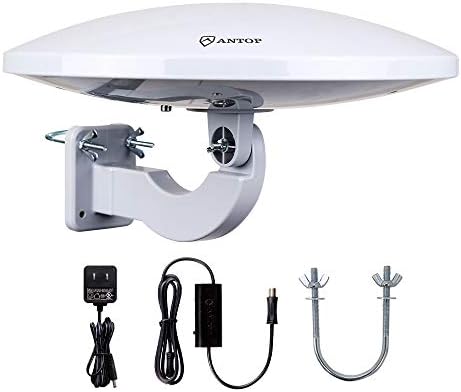Outdoor TV Antenna -Antop Omni-Directional 360 Degree Reception Antenna Outdoor, Attic,RV Used, 65 Miles Range Amplifier Booster 4G LTE Filter, Waterproof, Anti-UV Easy Install (PL-414BG)