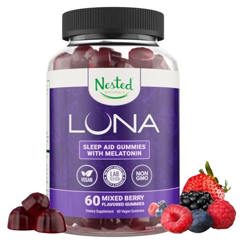 Nested Naturals Luna Sleep Gummies - Non-Habit Forming Melatonin Gummies 3mg with L-Theanine...