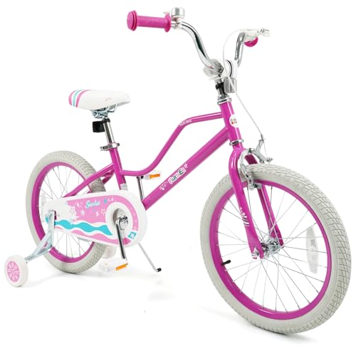 BABY JOY Girls Bike, 12” 14” 16” 18” Kids Bike for 3-8 Years Old with Training Wheels, Adjustable Seat & Handlebar, Handbrake & Coaster Brake (18 Inch W/Kickstand, Pink, Star Pattern)