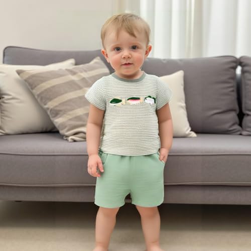 Zukmuk 2pcs Enfants Complet D'été Nouveau-né Manches Courtes Canard Broderie T-shirt et Shorts Ensembles de Vêtements Bébé Ensembles Vêtements Enfants, Vert B, 2-3 ans – vue 6