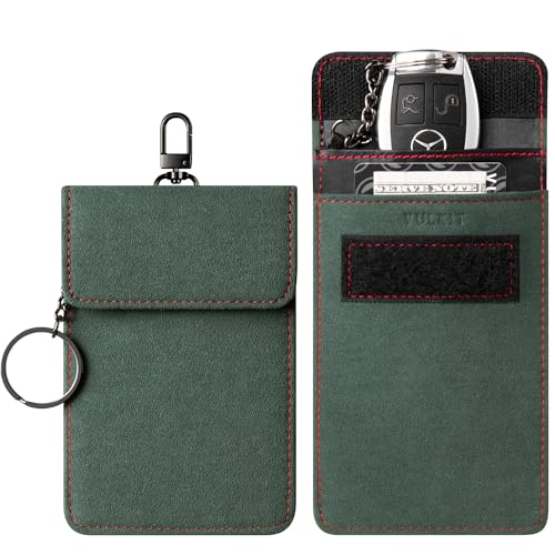 VULKIT 1 Pack Faraday Pouch for Key Fob, Car Key Signal Blocking Bag with Hook and Keyring RFID Anti-Theft Faraday Key Fob Protector