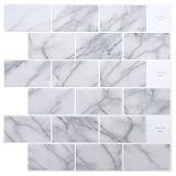vidaXL Subway Fliese 50pcs Weißer Marmor 30 x 30 cm Polyurethan und PET, DIY Badezimmer Fliesen, Glänzende Küche, Stabile U-Bahn-Wandpaneele, Selbstklebend, Rechteckig
