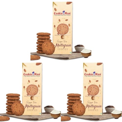 Image of CookieMan Sugar Free Atta Multigrain Protein Cookies - 150g | Perfect Healthy Protein Snack | Multigrain Atta Biscuit Pack | Protein Biscuits for All Ages (Pack of 3)